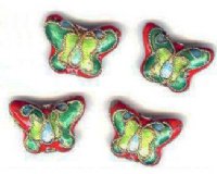 4 11x17mm Red Cloisonné Butterfly Beads